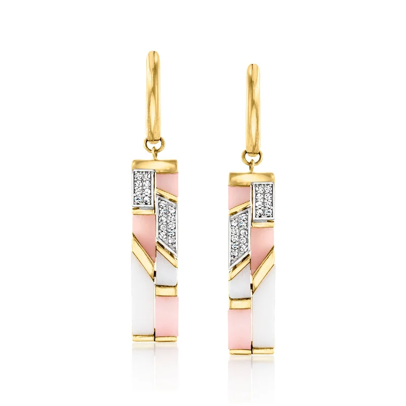 Ross-Simons Pink and White Opal Drop Earrings With . White Topaz in 18kt Gold Over Sterling