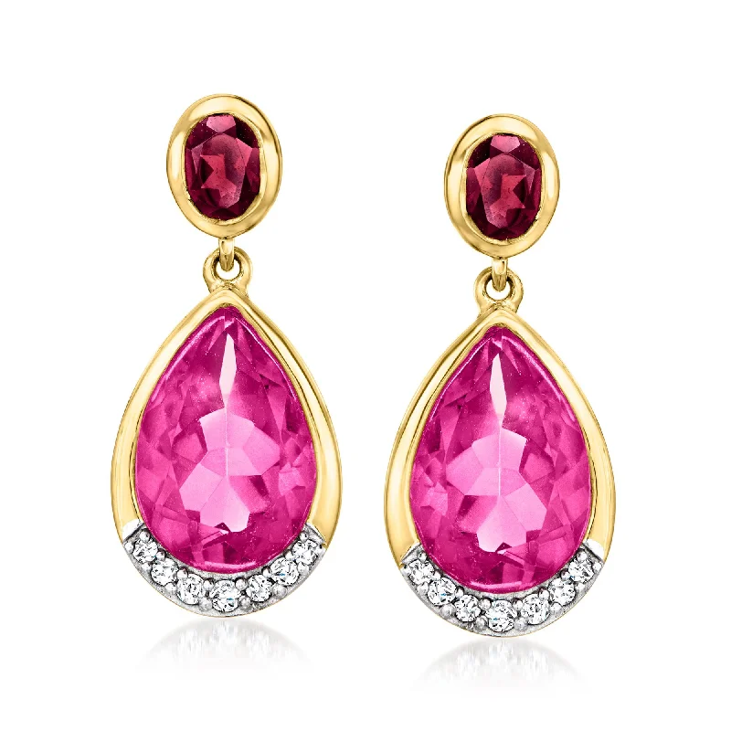 Ross-Simons Pink Topaz and . Rhodolite Garnet Drop Earrings With . Diamonds in 18kt Gold Over Sterling