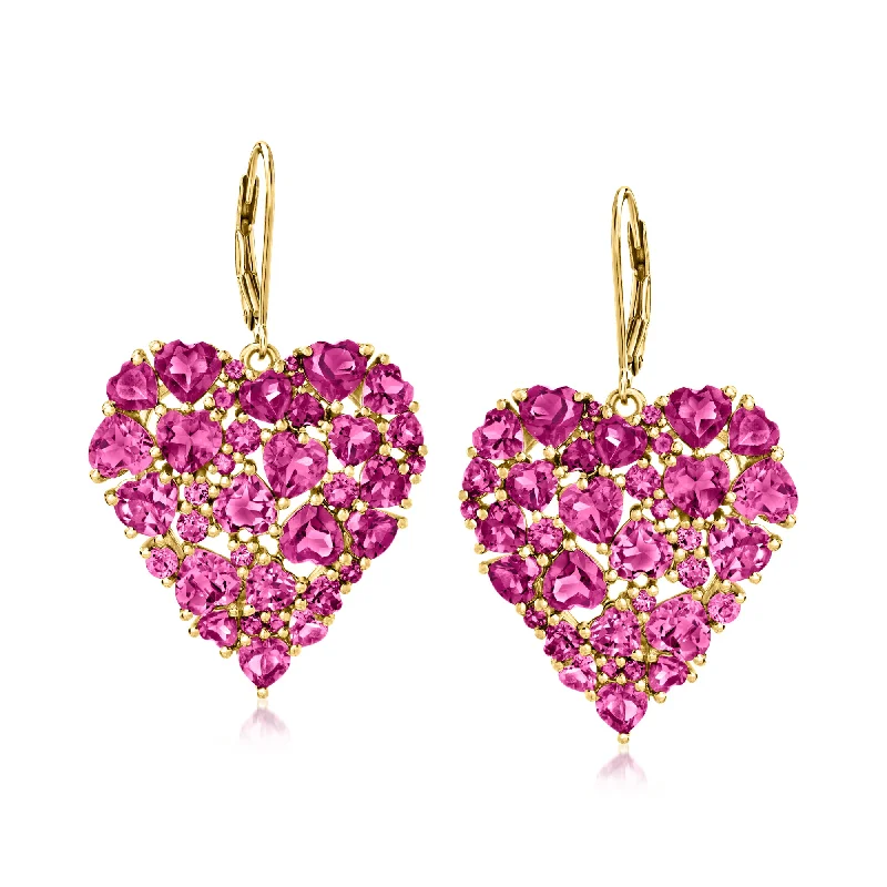 Ross-Simons Rhodolite Garnet Heart Drop Earrings in 18kt Gold Over Sterling