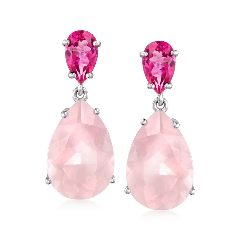 Ross-Simons Rose Quartz and Pink Topaz Drop Earrings in Sterling Silver