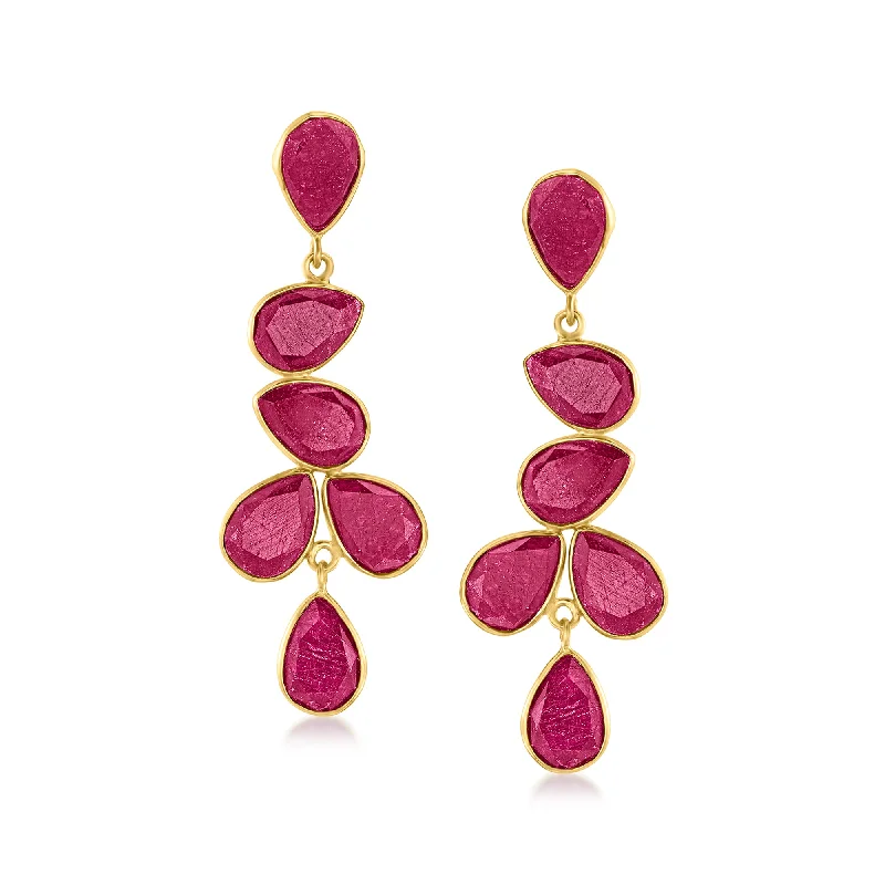 Ross-Simons Ruby Drop Earrings in 18kt Gold Over Sterling