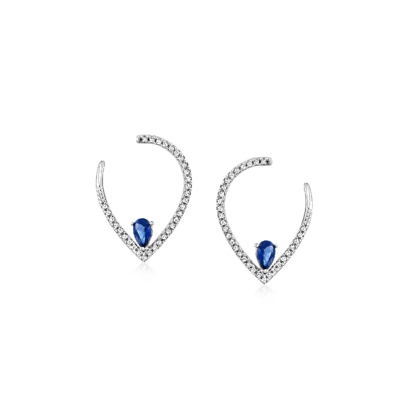 Ross-Simons Sapphire and . Diamond Drop Earrings in 14kt White Gold