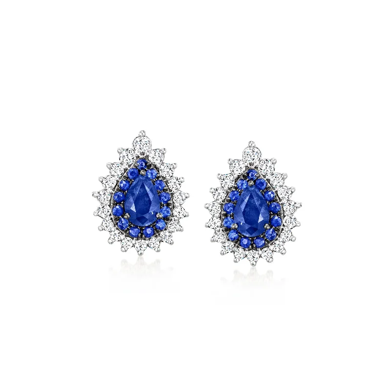 Ross-Simons Sapphire and . Diamond Teardrop Earrings in 14kt White Gold