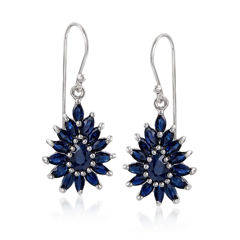 Ross-Simons Sapphire Cluster Drop Earrings in Sterling Silver