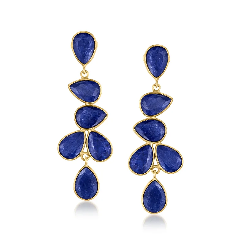 Ross-Simons Sapphire Drop Earrings in 18kt Gold Over Sterling