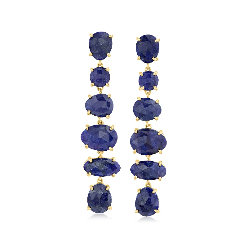 Ross-Simons Sapphire Linear Drop Earrings in 18kt Gold Over Sterling