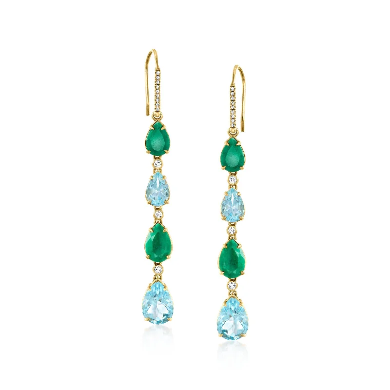 Ross-Simons Sky Blue Topaz and Emerald Drop Earrings With . White Topaz in 18kt Gold Over Sterling