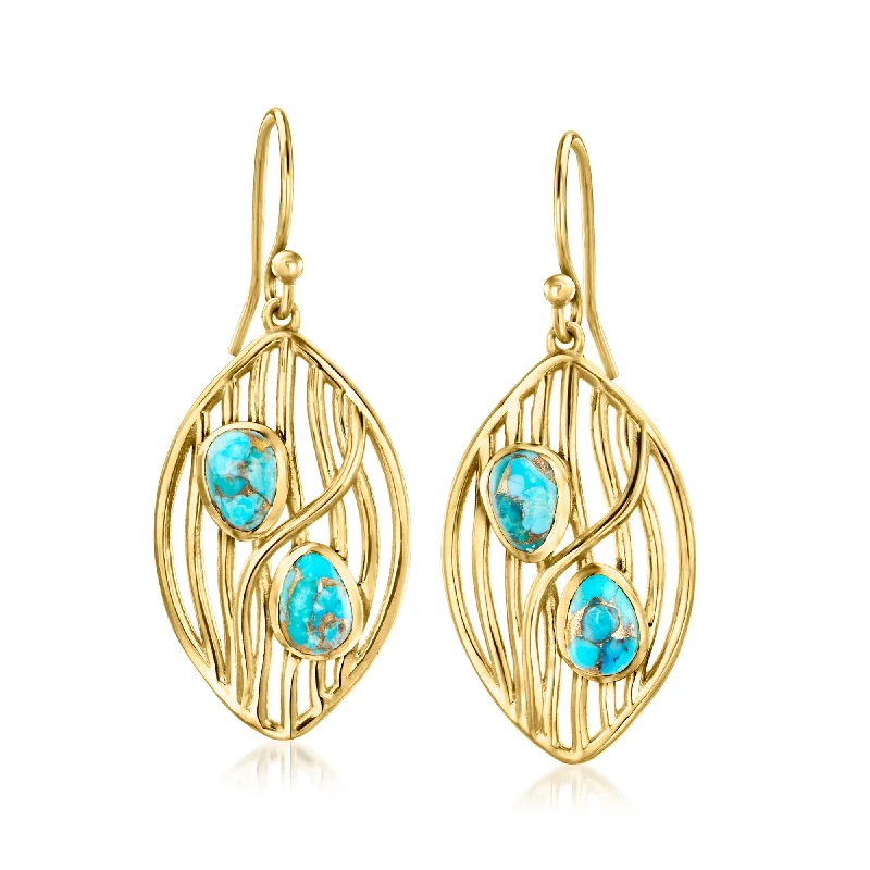 Ross-Simons Turquoise Highway Drop Earrings in 18kt Gold Over Sterling