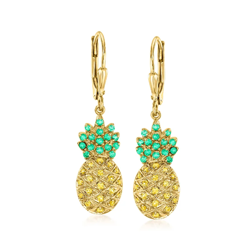 Ross-Simons Yellow Sapphire and . Emerald Pineapple Drop Earrings in 18kt Gold Over Sterling