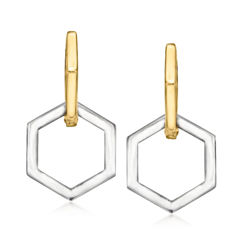 RS Pure by Ross-Simons Sterling Silver and 14kt Yellow Gold Geometric Convertible Hoop Drop Earrings