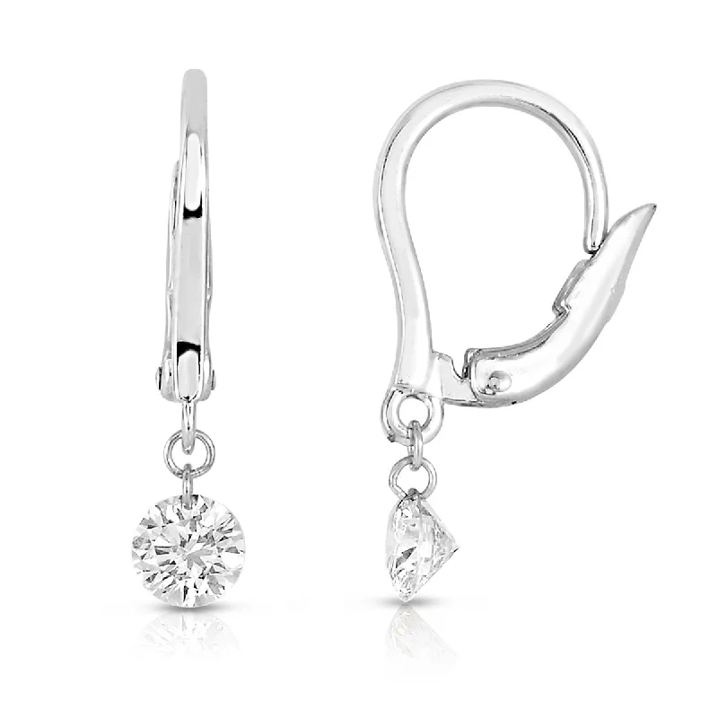 Sabel Collection Drop Earrings with Diamond Dangle in 14K White Gold