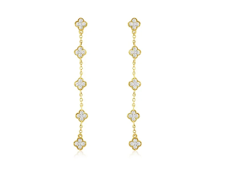 Sabel Collection 14K Yellow Gold Round Diamond Drop Earrings