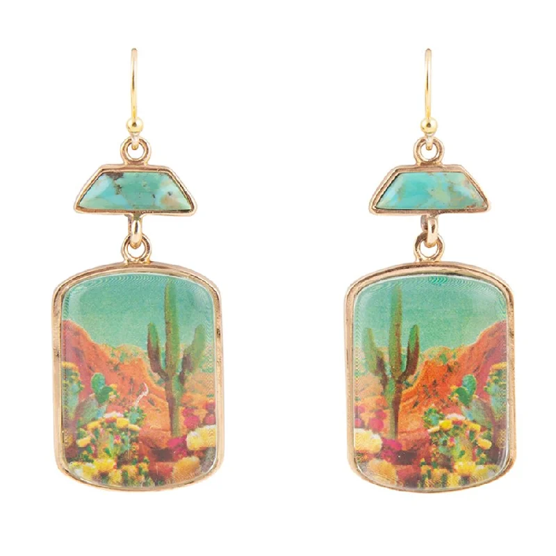 Scenic Sedona Desert Blue Turquoise Golden Drop Earrings