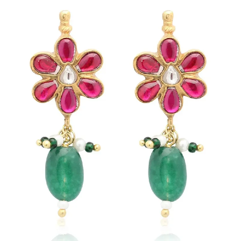 Silver Gold Plated Green Drop Earrings