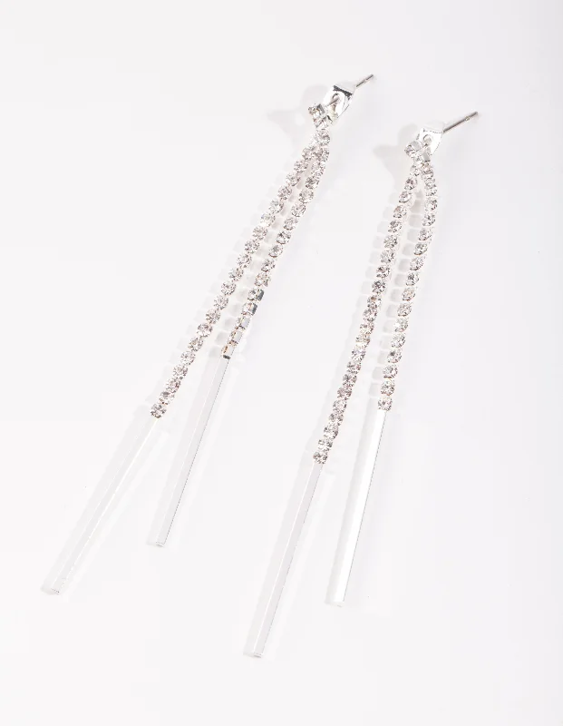 Silver Diamante Cup Chain Drop Earrings