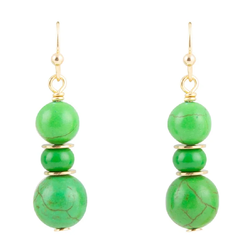 Vibrant Green Magnesite Golden Drop Earrings