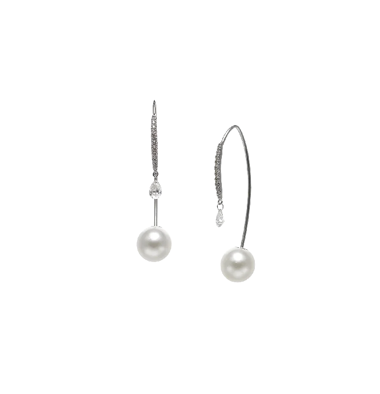 Sabel Collection White Gold Diamond and Akoya Pearl Drop Earrings