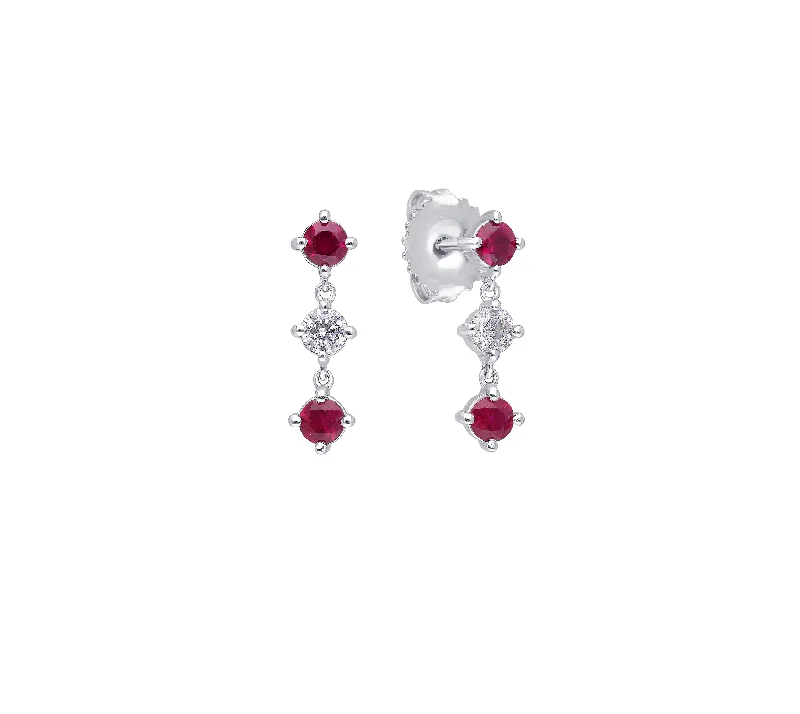 Sabel Collection White Gold Round Ruby and Diamond Drop Earrings