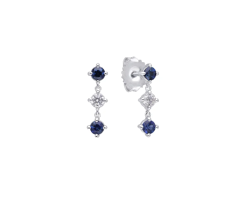 Sabel Collection White Gold Round Sapphire and Diamond Drop Earrings