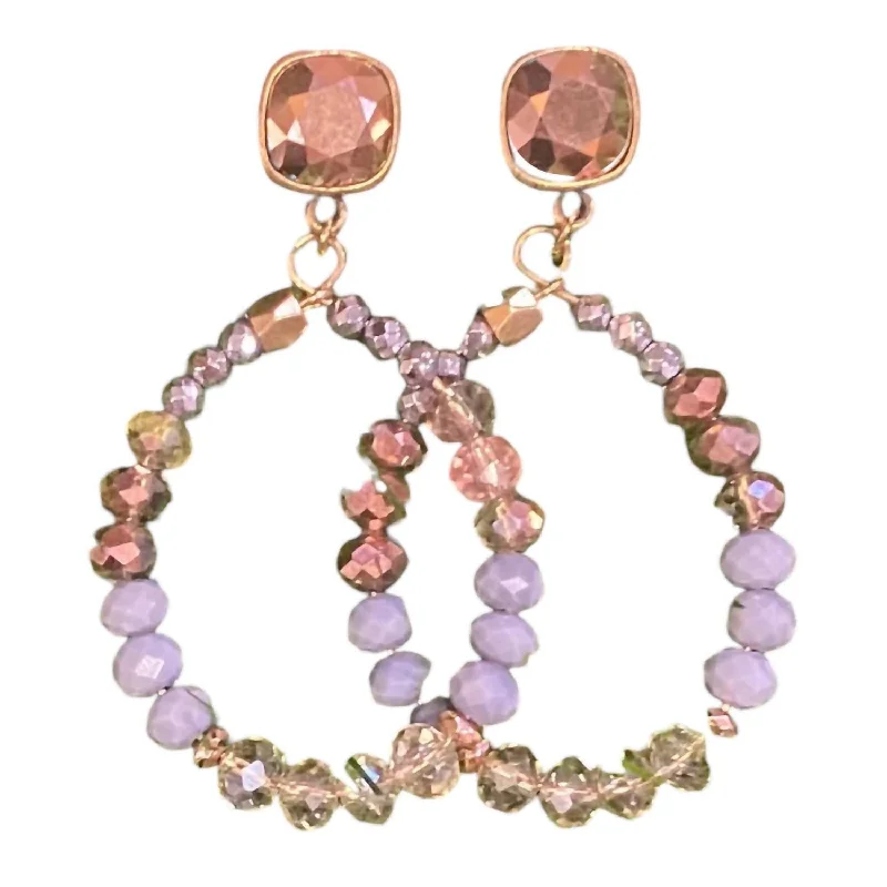 Women's Beaded Oval Teardrop Earrings In Rose Gold