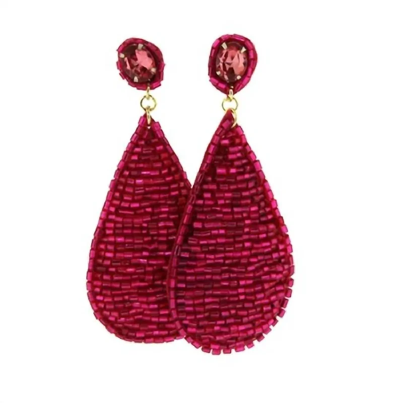 Women's Seed Bead Tear Drop Earrings In Fuchsia