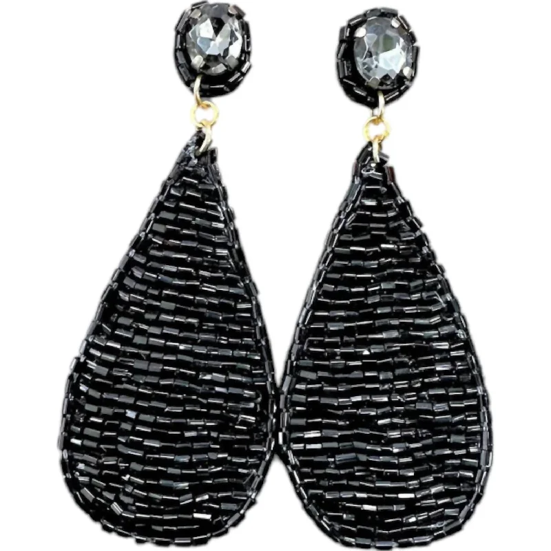 Women's Seed Bead Teardrop Earrings In Black