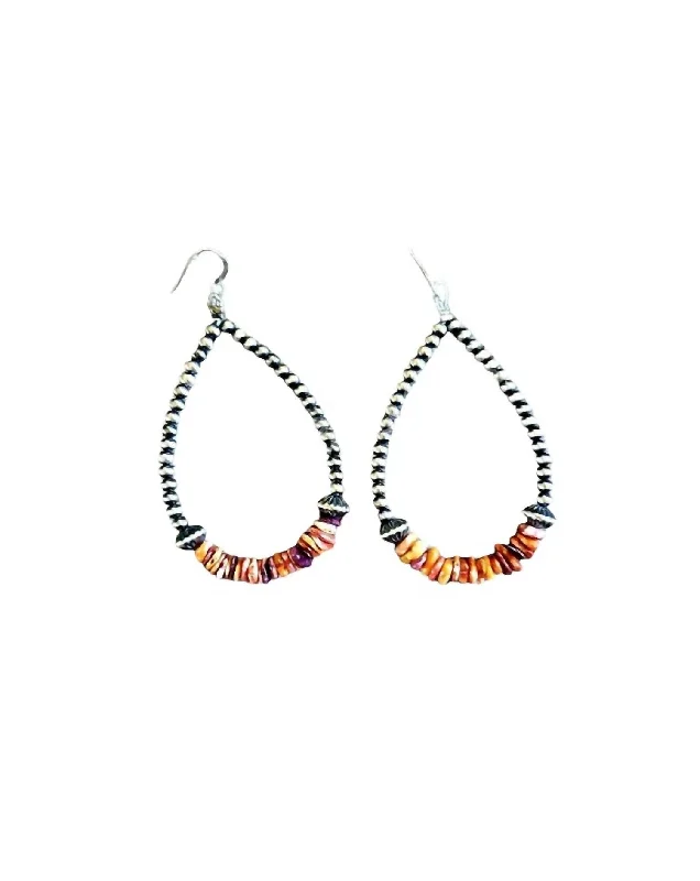 Women's Spiny Tear Drop Earrings In Sterling Pearl & Orange