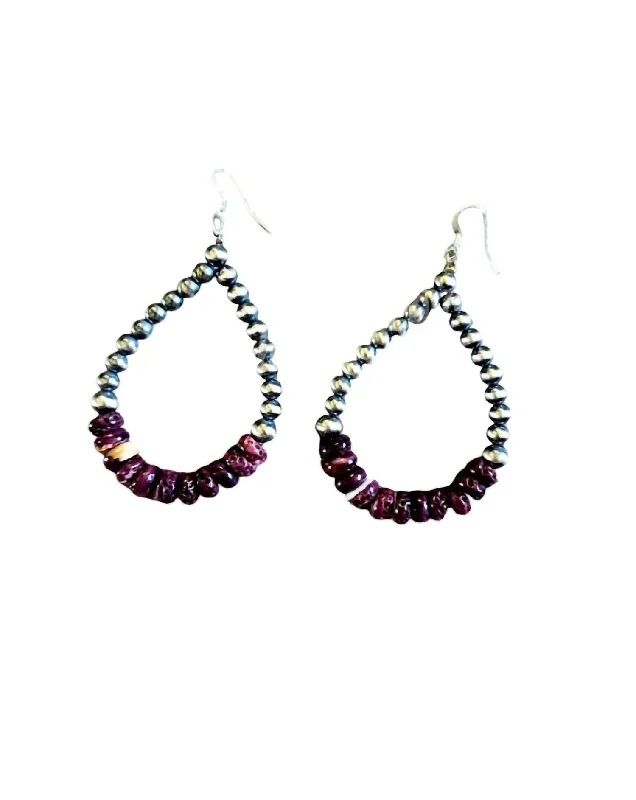 Women's Sterling Pearl And Spiny Tear Drop Earrings In Purple