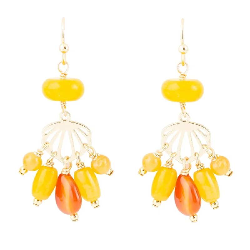 Yellow Carnelian Jade Golden Drop Earrings