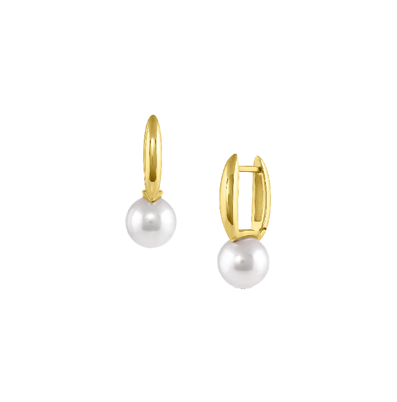 Sabel Collection Yellow Gold Huggie Hoop Pearl Drop Earrings