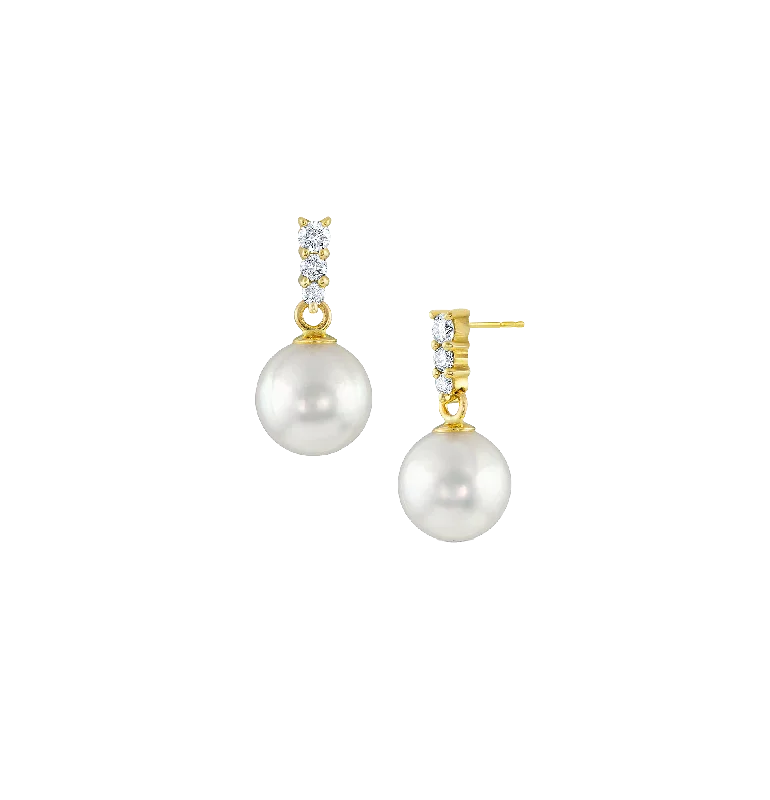 Sabel Collection Yellow Gold Pearl and Diamond Drop Earrings