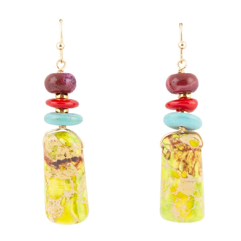 Zion Colorful Linear Green Agate Drop Earrings