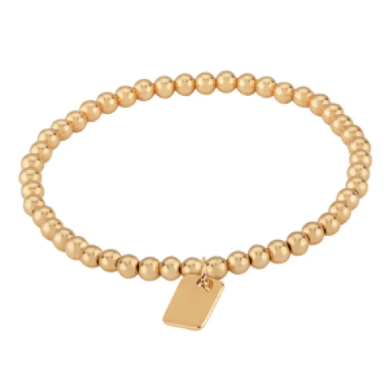 14k Gold 4mm Bead Bracelet with Mini Dog Tag