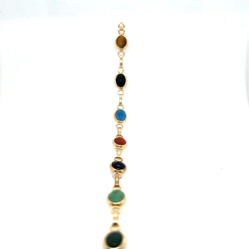 14K Yellow Gold Scarab Bracelet with Gemstones