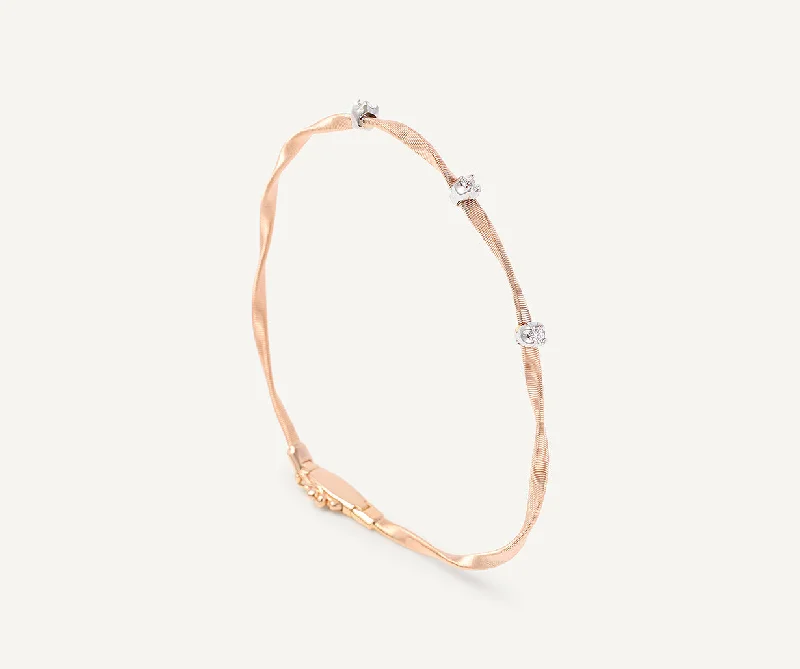 18K Rose Gold Twisted Coil Bracelet With Diamonds