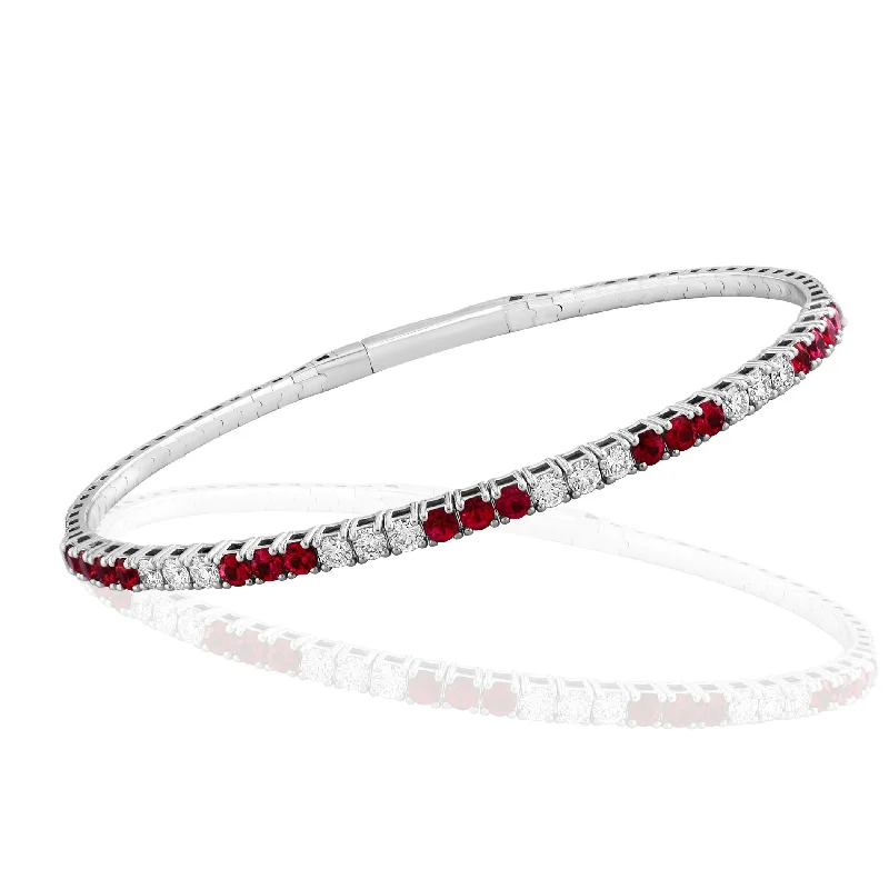 18K White Gold Ruby and Diamond Bangle