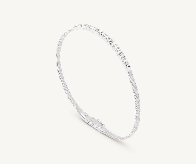 18K White Gold Small Stackable Bracelet With Diamond Bar