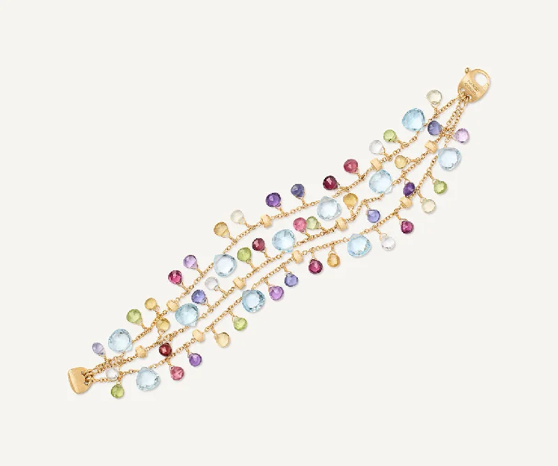 18K Yellow Gold 3-Strand Gemstone Bracelet, Topaz Accents