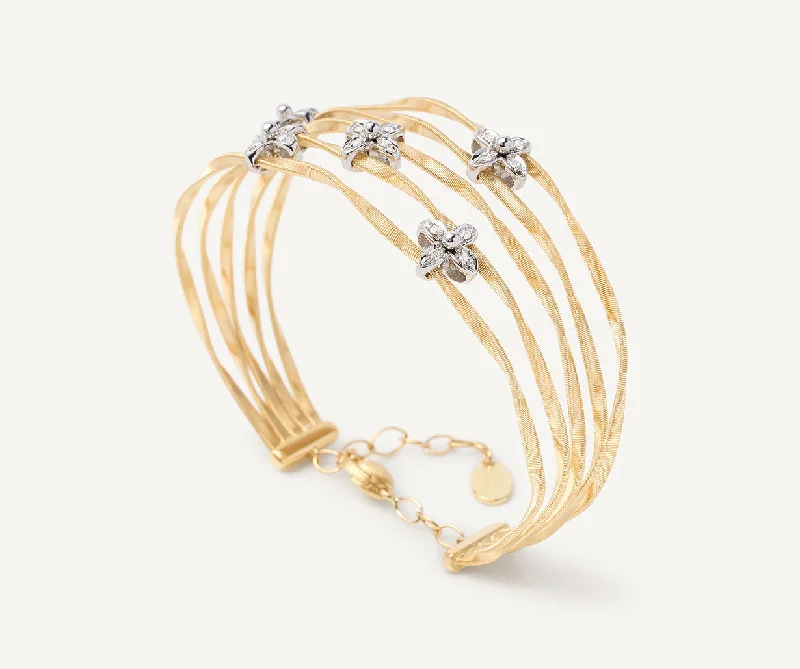 18K Yellow Gold 5-Strand Bangle with Floral Diamonds