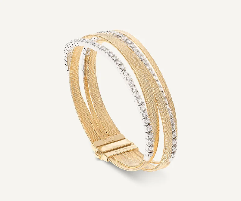 18K Yellow Gold 5-Strand Coil Bracelet With Diamond Pavé Bands