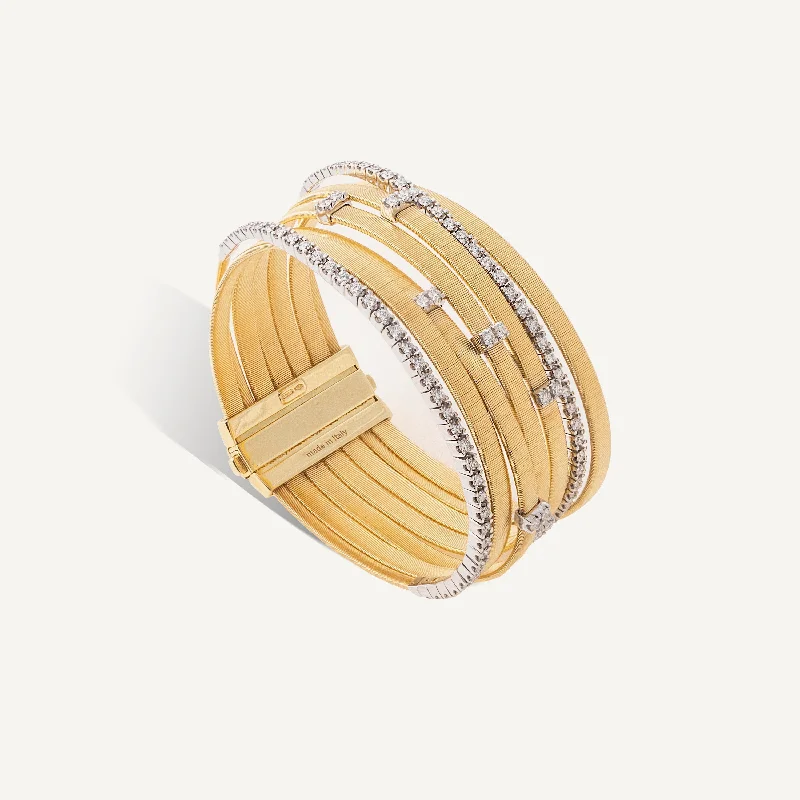 18K Yellow Gold 7-Strand Coil Bracelet With Diamonds