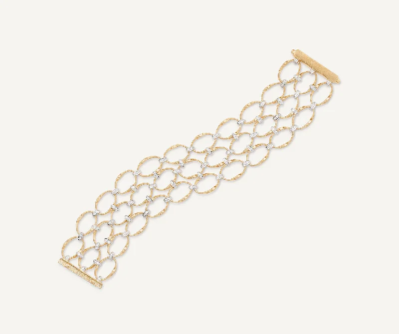 18K Yellow Gold and Diamond Flat Link 3-Strand Bracelet