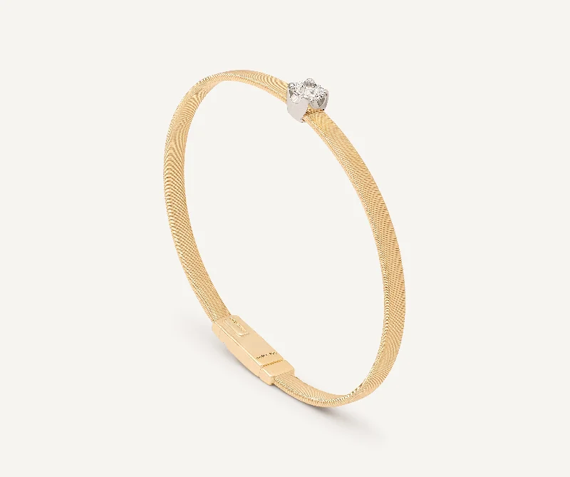 18K Yellow Gold Coil Bangle Bracelet With Cushion-Cut Diamond