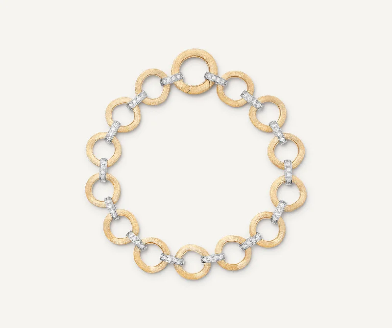 18K Yellow Gold Flat Link Bracelet With Diamonds