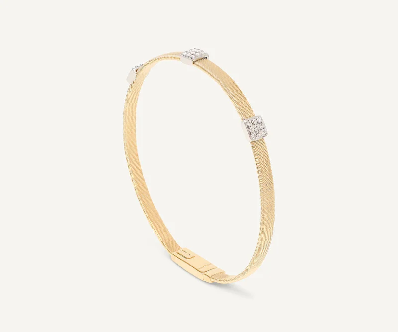 18K Yellow Gold Medium Stackable Bracelet With 3 Diamonds Stations