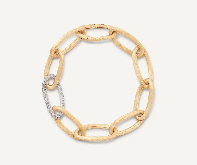 18K Yellow Gold Oval Link Bracelet With Pavé Diamonds