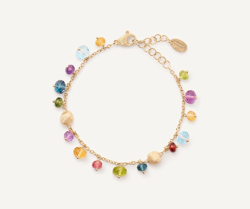 18K Yellow Gold Single-Strand Mixed Gemstone Bracelet