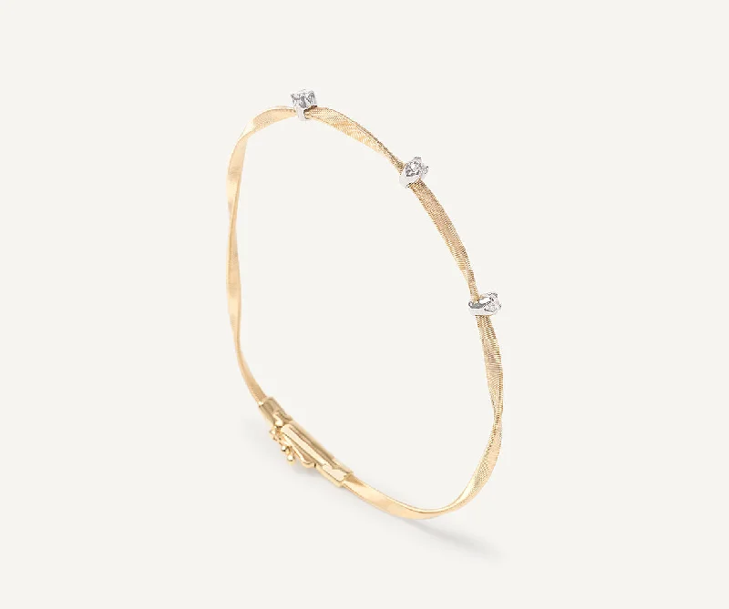 18K Yellow Gold Twisted Coil Bracelet With Diamonds