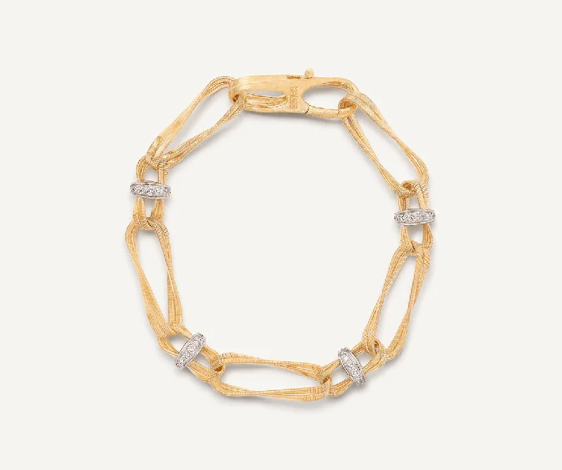 18K Yellow Gold Twisted Double Coil Link Bracelet With Diamonds