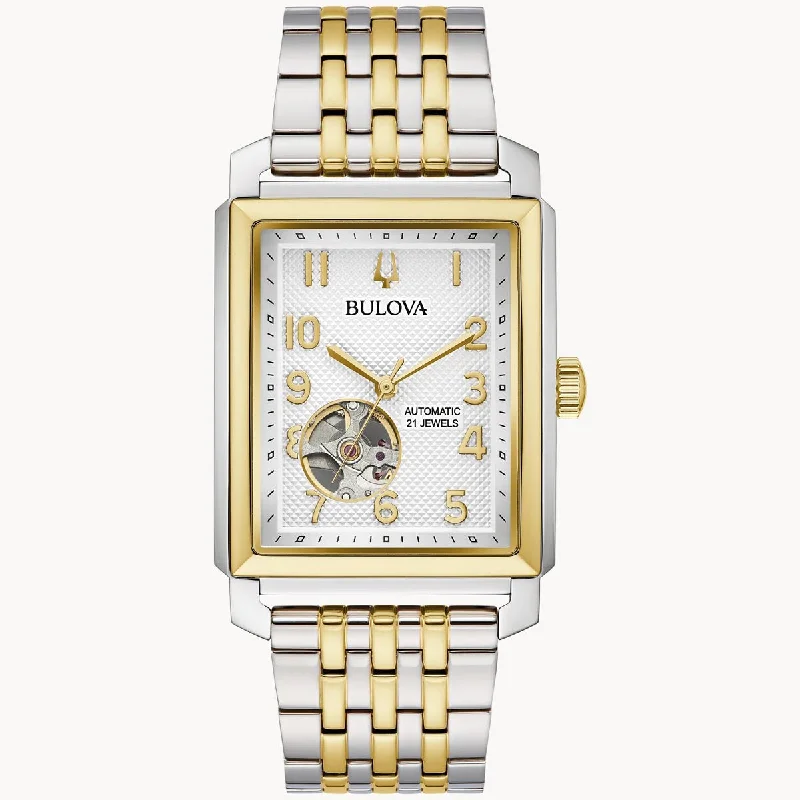 Bulova Sutton Men's Watch with White Dial and Stainless Steel and Yellow Gold Toned Bracelet (automatic movement)